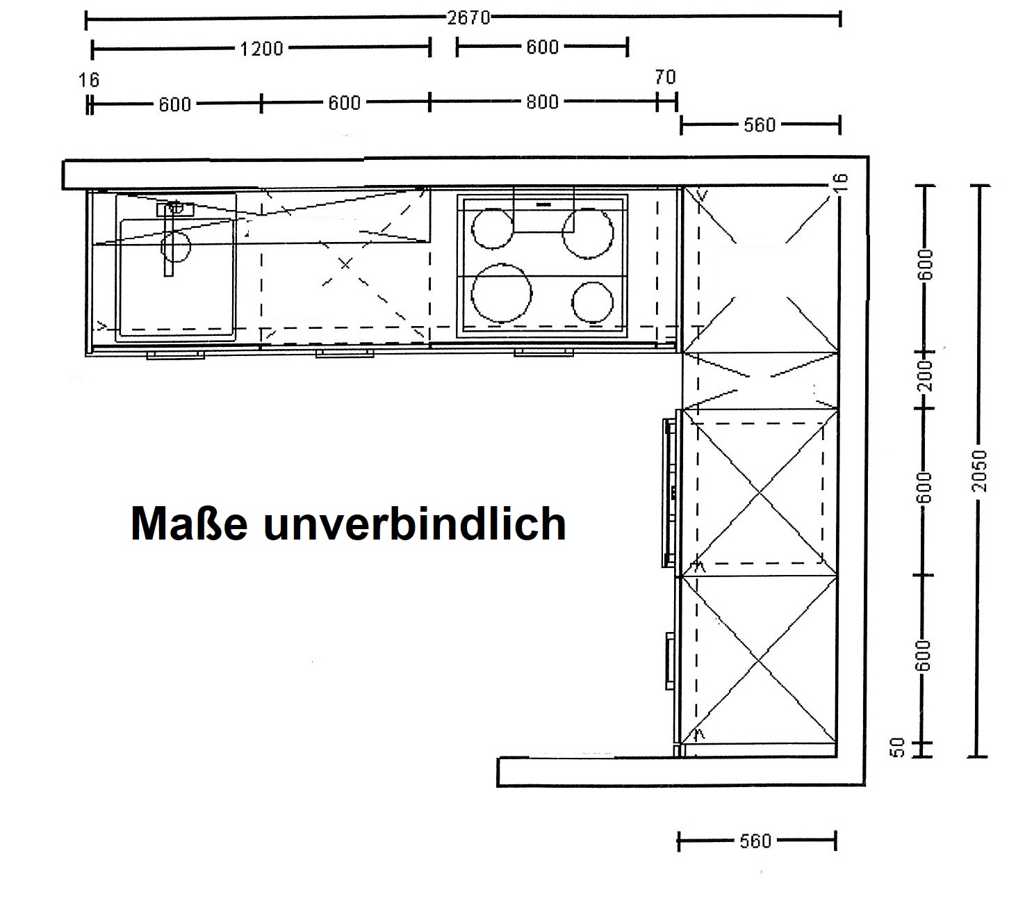 Grundriss zur Ausstellungsküche 180811 PN 210 der Marke Modulform