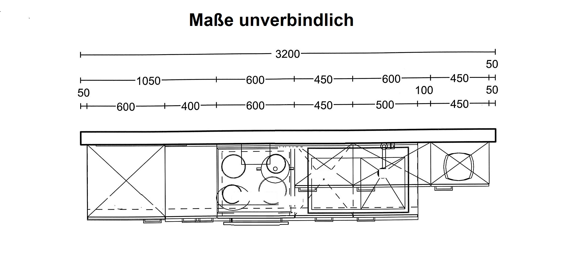 Grundriss der Küchenzeile IP 2200 der Marke Impuls