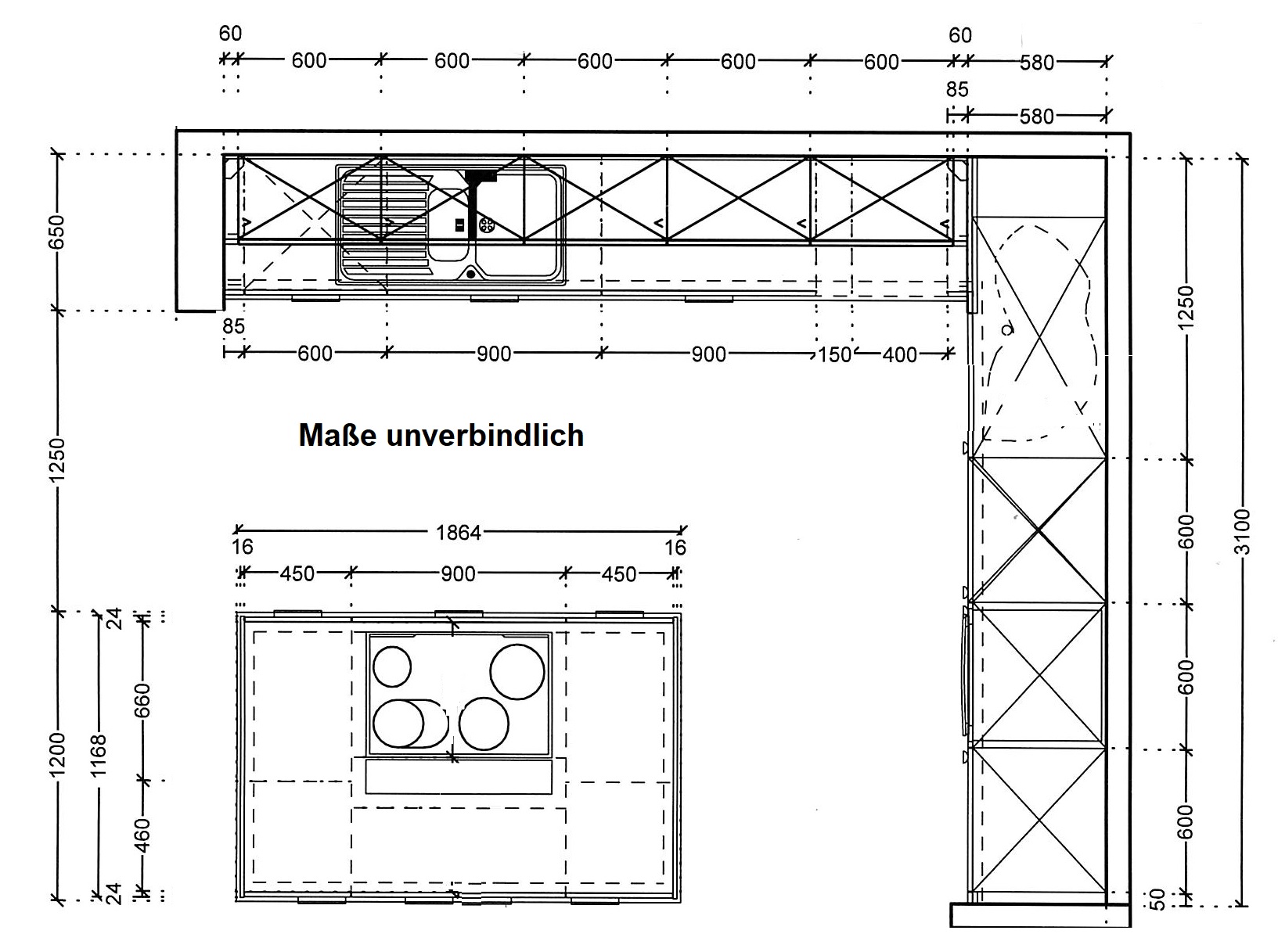 Einbauküche Vienna VIA der Marke Interline Schüller Grundriss der Einbauküche Vienna VIA der Marke Interline